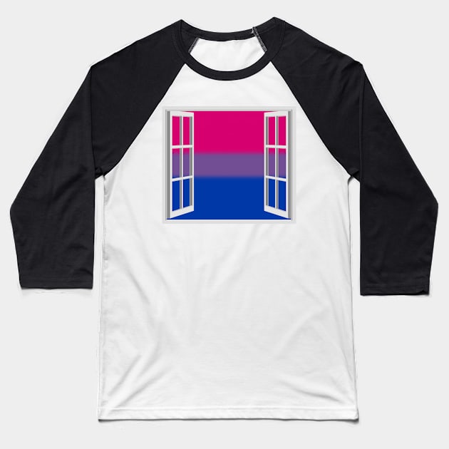 Window Opening to Bi Pride Flag Baseball T-Shirt by VernenInk